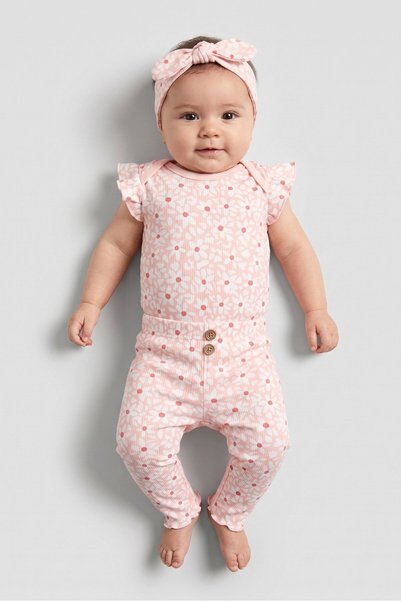 Emily and Oliver Toddlers Girl 3 Pcs Floral Print Bodysuit And Pants With Hea...