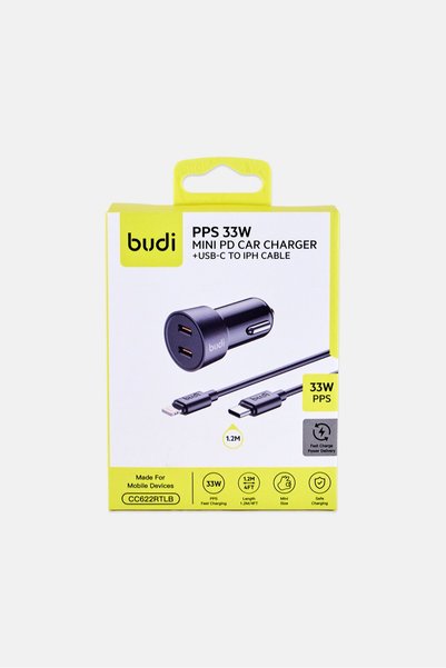 Budi 33W USB-C To Iph Cable Mini Pd Car Charger, Black
