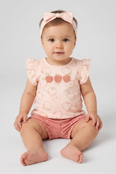 Bon Bebe Toddlers Girls 3 Pcs Allover Print Top And Short With Headband Set, ...