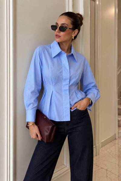 Cymora Cămașă Elodie Peplum – Cămașă cu mânecă lungă pentru femei, cu detaliu...