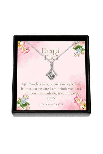 OEM Cadou pentru Fiică de la Tată – Colier „Picătură de Cristal”, Cutie Neagr...
