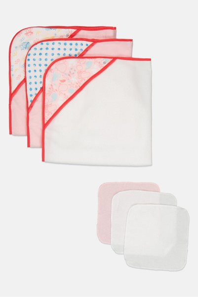 Exer Saucer 6 Pcs Allover Print Hooded Towels With Washcloths, Multicolor