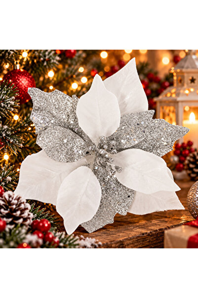 MyOfficeShop Set de 5 ornamente de Crăciun pentru brad, stea Poinsettia, 23 c...