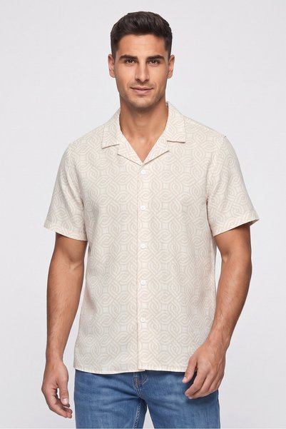 Bruno Men Regular Fit Allover Print Short Sleeve Casual Shirt, Multicolor