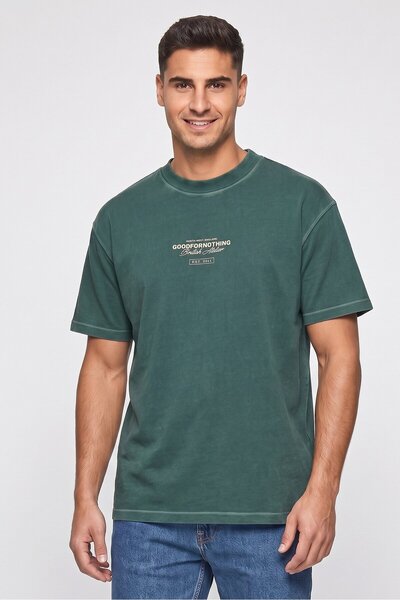 Good For Nothing Men Crew Neck Short Sleeve Graphic Print T-Shirt, Washed Green