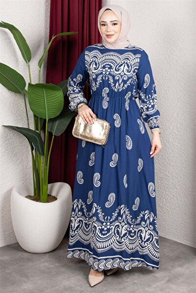 Mestore Elastic Waist Viscose Dress Indigo