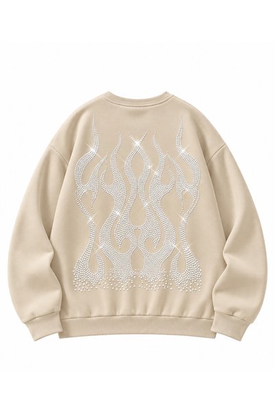 MOONBULL Kadın Alev Taş Sırt Baskılı Oversize Sweatshirt
