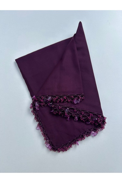 GÜNBATILI 2Pcs Handcrafted Hand Embroidered Solid Color Scarf with Beads Writing Yemeni Dowry Gift 100X100Cm
