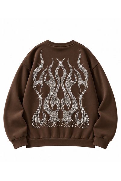 MOONBULL Kadın Alev Taş Sırt Baskılı Oversize Sweatshirt