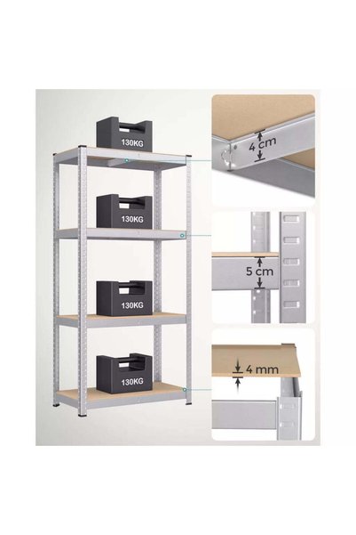 SONGMICS Set de 2 rafturi metalice cu 4 rafturi reglabile din MDF, 80x40x160 cm, gri