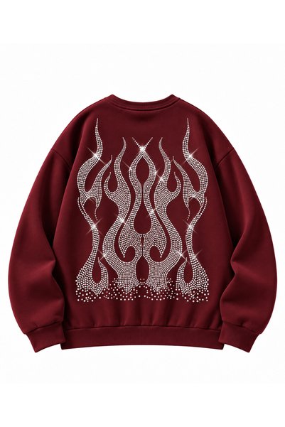 MOONBULL Kadın Alev Taş Sırt Baskılı Oversize Sweatshirt