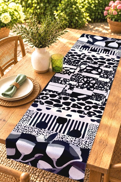 EVPANYA Black and White Textures Patterned Runner/Tablecloth/Placemat