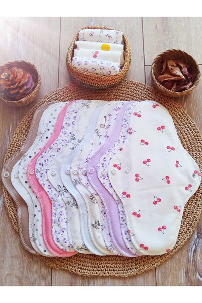 ECOSOFT Yıkanabilir Doğal Kadın Pedi Gece 30'lu- Ekonomik Paket %100 Pamuk (L Beden)