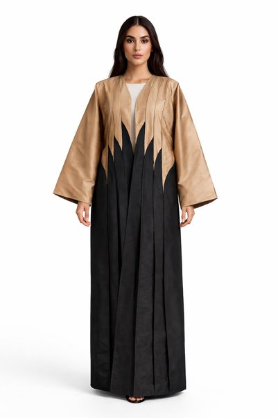 Msquare Fashion Two-Tone Taffeta Abaya with Geometric Paneling