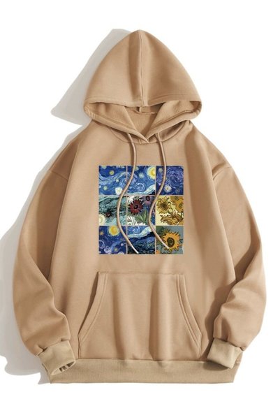 Vordevia Design Printed Cotton 3 Thread Threaded Oversize Sweatshirt