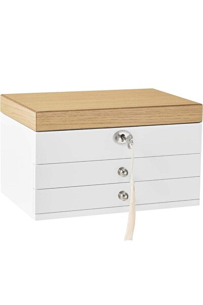 SONGMICS Cutie de bijuterii cu 3 niveluri, 2 sertare, capac cu oglindă, 17x25...