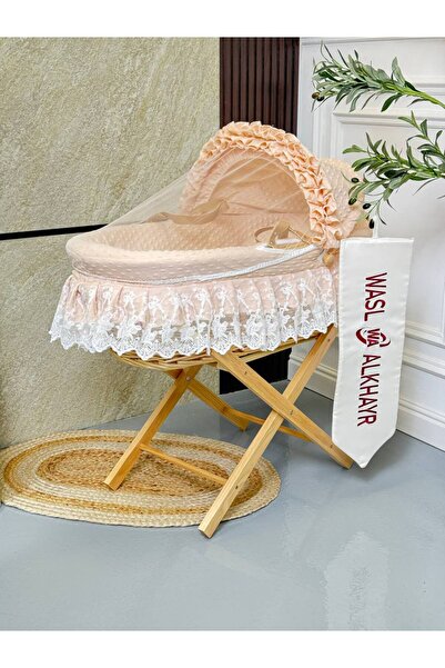 WASL ALKHAIR Moses Basket with Fixed Wooden Stand for Newborns |   Portable B...