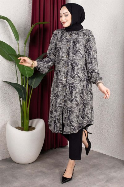 Generic Brand Gray Patterned Viscose Tunic Black