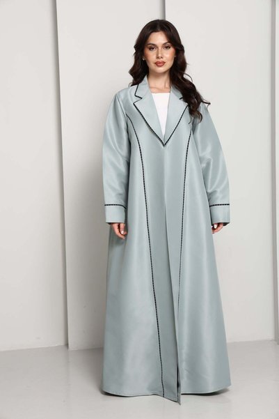 Msquare Fashion Green-Mist Bridal Satin Coat Abaya