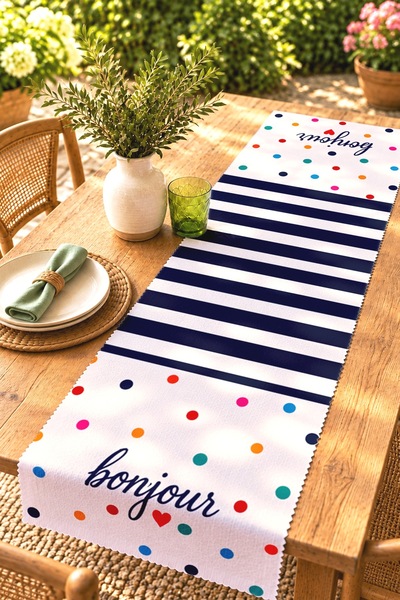 EVPANYA Bonjour Ve Cat Patterned Runner / Tablecloth / Placemat