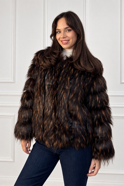 FashionForYou Geacă de damă SORELLA din blană sintetică, cu inserții din piel...