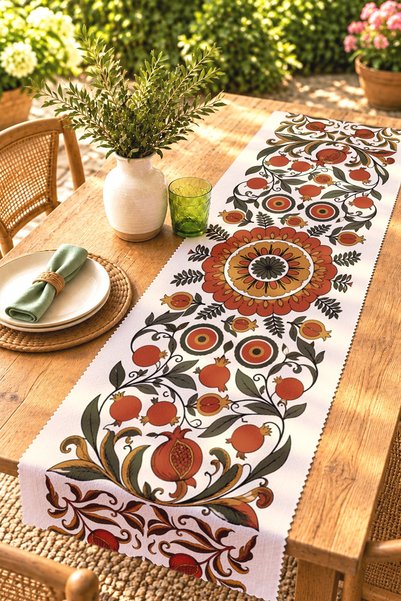 EVPANYA Runner/Tablecloth/Placemat with Pomegranate and Leaf Pattern