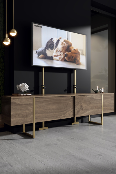 Modatte LUXE TELESKOPİK YÜKSEKLİK AYARLI METAL AYAKLI TV ÜNİTESİ GOLD CEVİZ