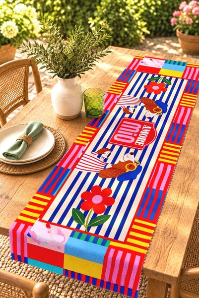 EVPANYA Modern Mi Amor Patterned Runner / Tablecloth / Placemat