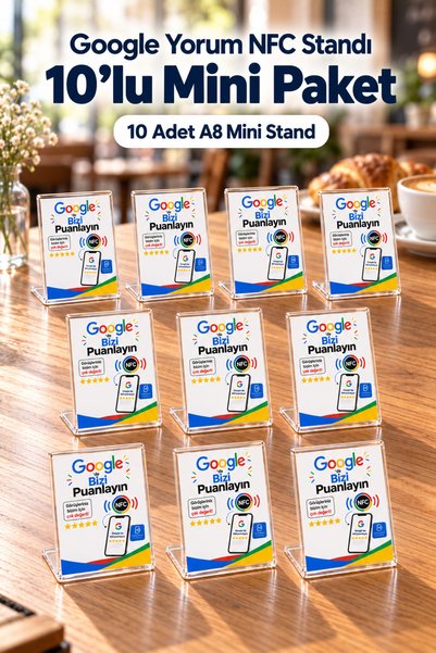 Google Yorum NFC Standı 10’lu Mini Kafe Lokanta Restoran Paketi