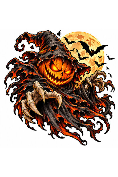 Oracal Autocolant de Halloween Dovleac Fantomă cu Lună Plină și Lilieci – Jac...
