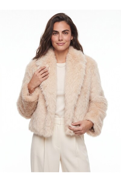 WeShaya Women's Biscuit Faux Fur Long Sleeve Jacket