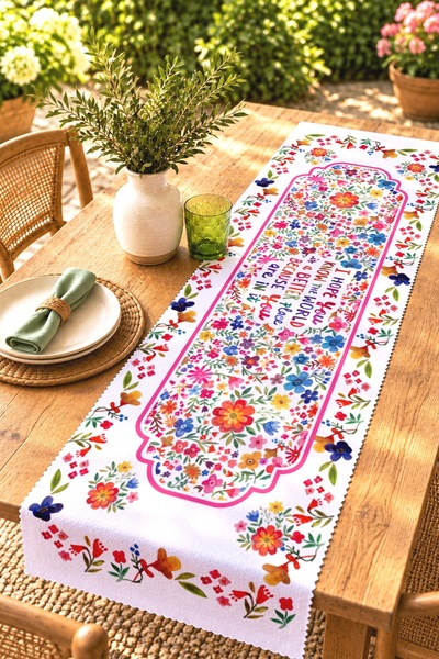 EVPANYA Multi-Colored Flowers Patterned Runner/Tablecloth/Placemat
