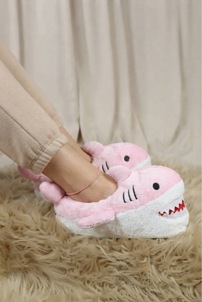 Pufella Peluş Pembe Balık Tasarımlı Kışlık Ev Pandufu