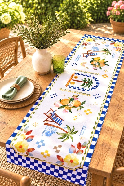 EVPANYA Orange Flowers Patterned Runner / Tablecloth / Placemat