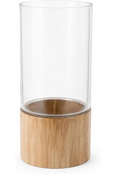 Generic Acrylic Flower Vase with Wooden Base, Cylinder Shape, Modern Style