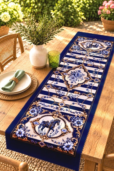 EVPANYA Artistic Horse and Flowers Patterned Runner/Tablecloth/Placemat