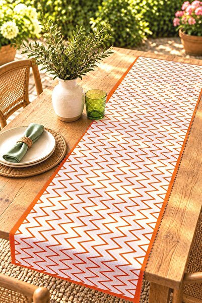 EVPANYA Orange Stripes Patterned Runner / Tablecloth / Placemat