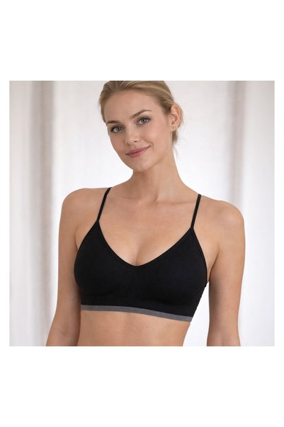 OEM Bustieră Fitness Femei One Size, Negru-Gri, Fără Cusături, Bretele Subțir...