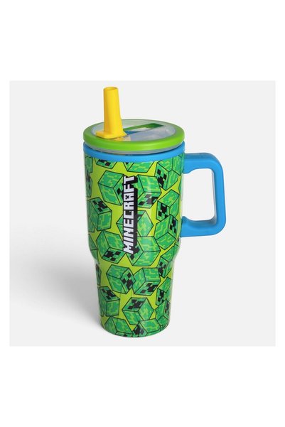 OEM Cană Termos din Inox Minecraft Verde cu Mâner 640 ml, cu Pai