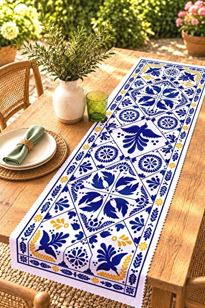 EVPANYA Navy Blue Birds Patterned Runner/Tablecloth/Placemat