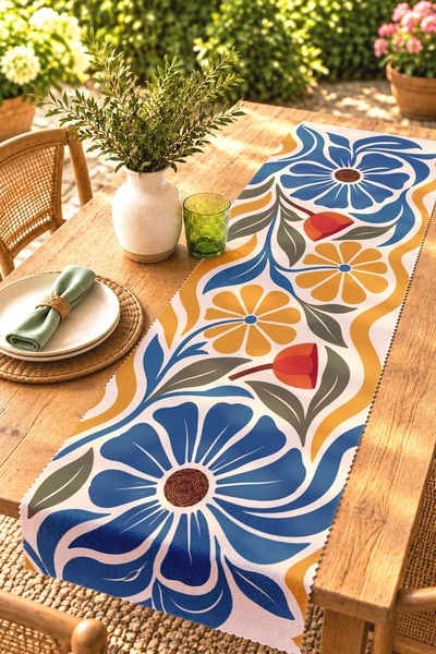 EVPANYA Bohemian Flowers Silhouettes Patterned Runner/Tablecloth/Placemat
