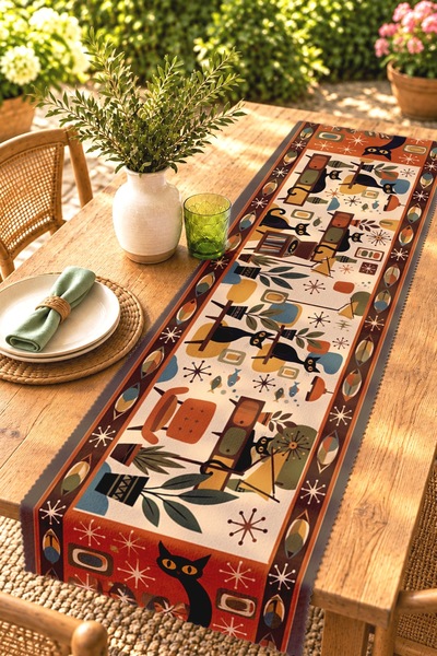 EVPANYA Housecat Patterned Runner/Tablecloth/Placemat