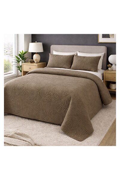 OEM Cuvertură Matlasată Reversibilă Maro-Bej 160x230 cm cu Frunze Reliefate –...