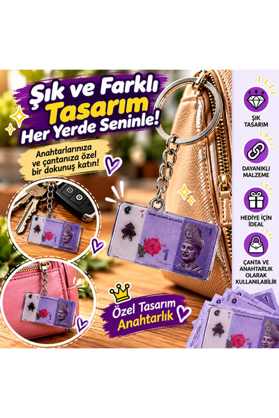 seymen bıçakçılık 1 Malaysian Ringgit Money Pattern Keychain – Decorative and...