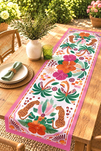 EVPANYA Leopard Safari Flowers Patterned Runner/Tablecloth/Placemat