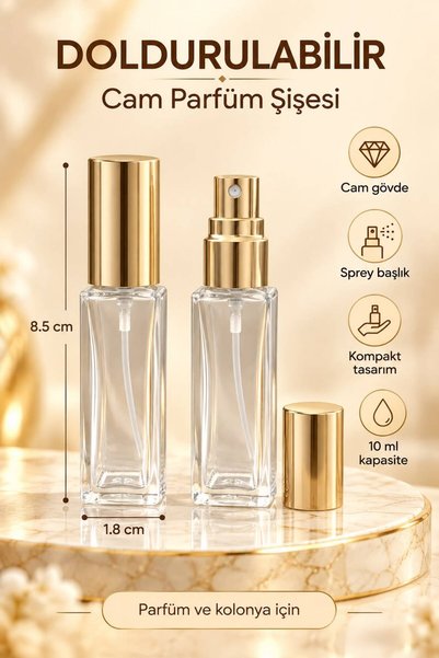 wappa 10 ML KARE GOLD 8,5 CM Doldurulabilir Cam Parfüm Kolonya Şişesi, Kare B...