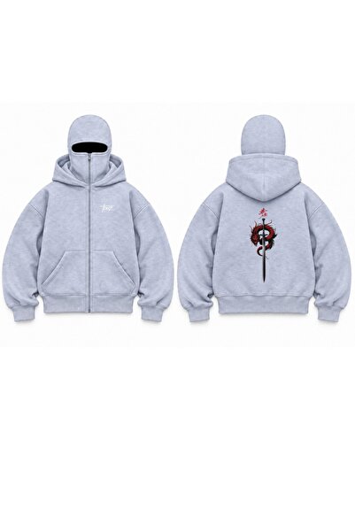 Toum Hanorac cu glugă ninja cu imprimeu Dragon Sword Balaclava cu mască de ză...