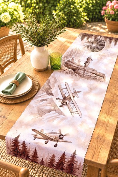 EVPANYA Airplane Landmarks Patterned Runner / Tablecloth / Placemat