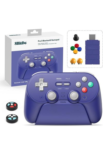8Bitdo وحدة تحكم بلوتوث برو 3 مع عصي تحكم TMR، أزرار ABXY قابلة للتبديل، وأزر...