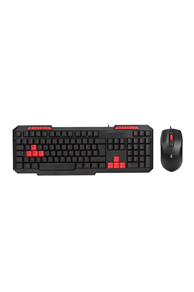 KÜÇÜK HAZİNE Usb Kablolu Klavye - Mouse Set Kırmızı Tuşlu Q Klavye 1600dpı Mouse (5580)
